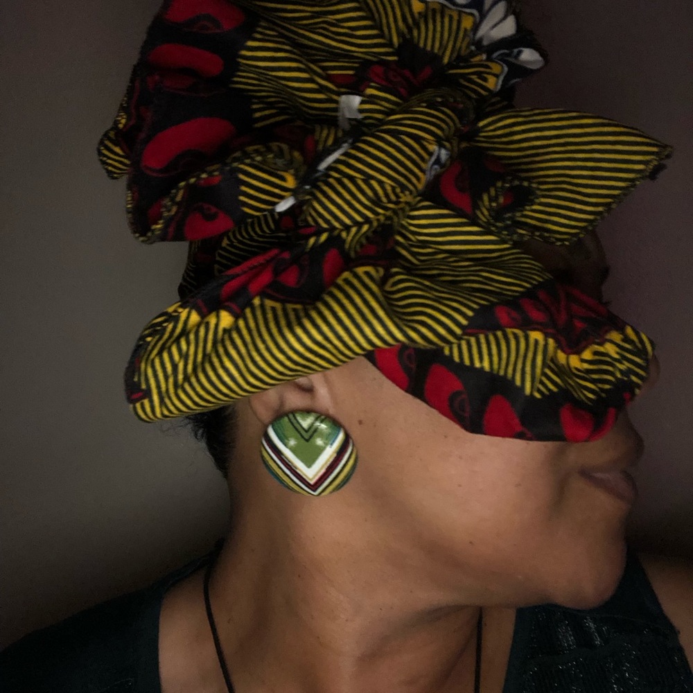 Handmade African Print Button Earrings - Picture 2 of 5